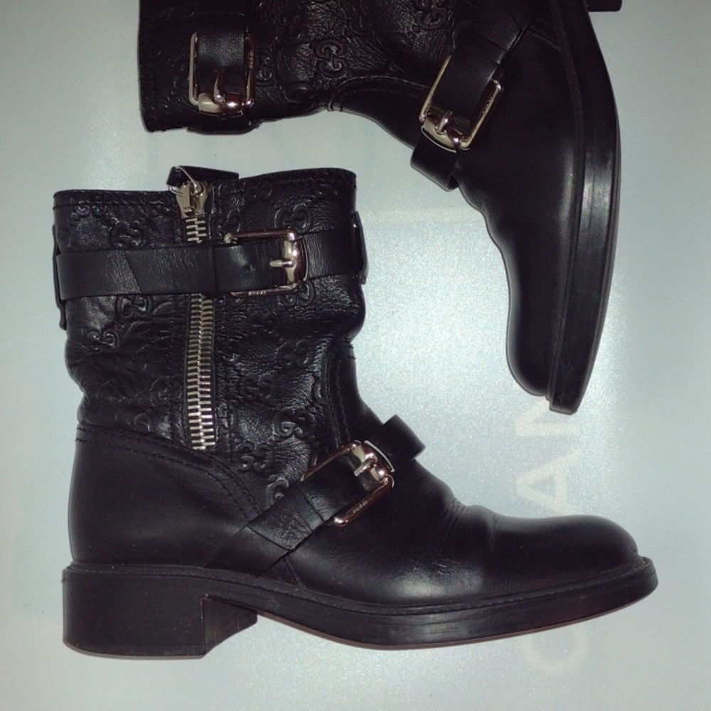 GUCCI Black Leather GG Guccissima Biker Boots 🖤 AUTHENTIC! - Picture 12 of 16